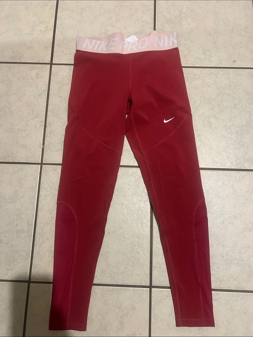 Nike Kids Red Leggings with Light Pink NIKE PRO Waistband